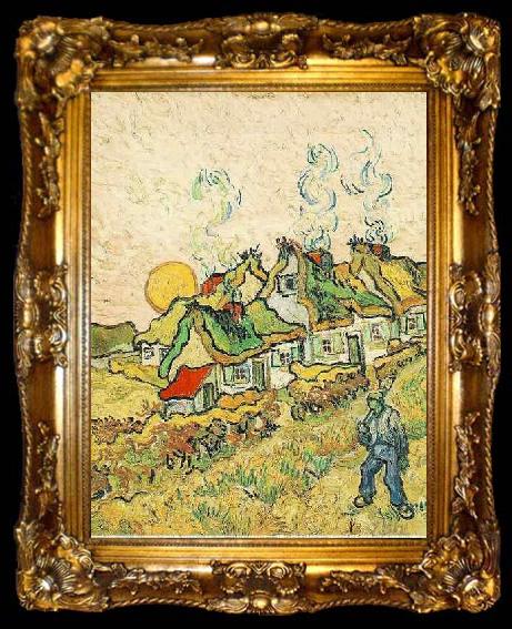 framed  Vincent Van Gogh Thatched Cottages in the Sunshine, ta009-2